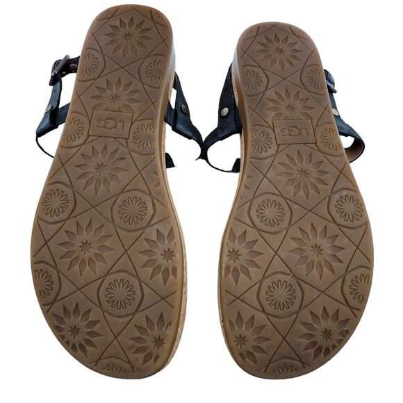 UGG Womens Sandals Auden II Black Leather Thong Size 8.5 Adjustable Ankle Strap - Picture 9 of 11